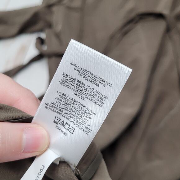 Express olive green zip pocket trench coat wrap mid length asymmetrical - Picture 9 of 9